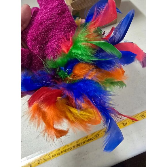 New Fun Fuchsia Multicolored Feathered Womens Gloves Handwoven - Picture 3 of 4